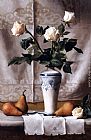 Maureen Hyde Canvas Paintings - Bacio d'Inverno (Still Life with White Roses)